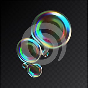 Soap bubbles isolated on transparent background. Vector water foam bubbles.