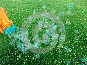 Soap bubbles over meadow