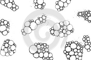 Soap bubbles pattern isolated on white background. Transparent bubbles group on liquid surface