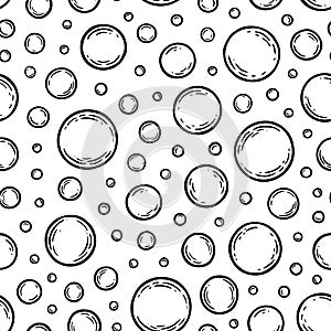 Soap bubbles seamless pattern. Bubble soda patern. Water background. Hand drawn texture. Design wallpaper for prints bodycare, sha