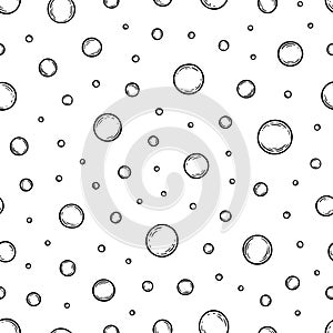 Soap bubbles. Seamless pattern. Cleaning concept. Water background. Hand drawn texture. Design wallpapers for prints bodycare, sha