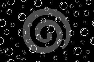 Soap bubbles seamless pattern. White line texture on black background. Water and bubble seamless pattern. Illustration for clean,