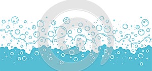 Soap bubbles vector background, foam frame, water pattern, cartoon transparent suds. Abstract illustration