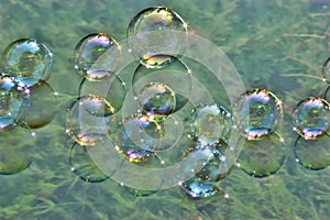 Soap bubbles on water