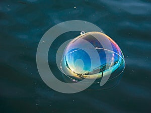 Soap bubbles on the water surface