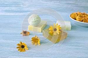 Soap with calendula, fresh flowers and useful plants