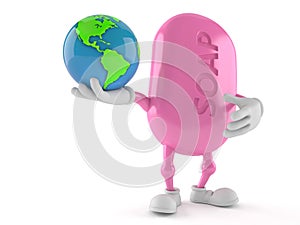 Soap character holding world globe