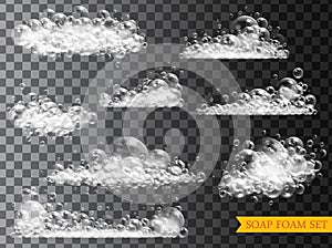 Soap foam with bubbles isolated illustration on transparent background