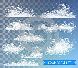 Soap foam with bubbles isolated vector illustration