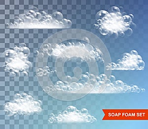 Soap foam with bubbles isolated vector on transparent background