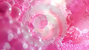 Soap foam with bubbles in pink color. Bright abstract background for design