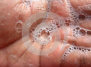 Soap froth on hand