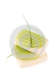 Soap with a green leaf