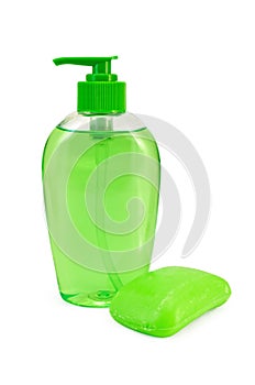 Soap green liquid and solid