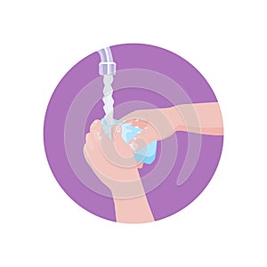 Soap in the hands, washing hands under the tap of tap water. Hygiene. Preventive measures during a virus epidemic, illustration