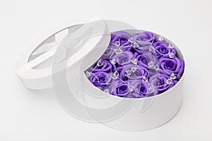 Soap purple Roses arrangements in box, eternal and romantic flowers gift