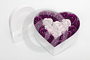 Soap Roses arrangements heart box, eternal and romantic flowers gift