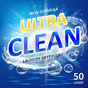 Soap ultra clean design product. Toilet or bathroom tub cleanser. Wash soap background design. Laundry detergent package