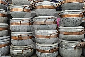 Soapstone pots at a crafts fair in the center of Ouro Preto, Minas Gerais, Brazil