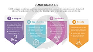soar analysis framework infographic with arrow vertical box badge 4 point list concept for slide presentation