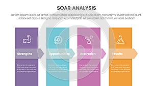 soar business analysis framework infographic with vertical shape and arrow shape 4 point list concept for slide presentation