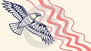 Soaring Eagle Against a Wavy, Stylized Background, vector design Generative AI