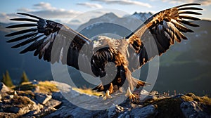 Soaring Eagle with Impressive Wingspan and Golden Feathers AI generated