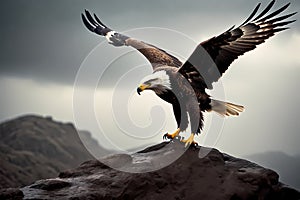 A soaring eagle in a storm