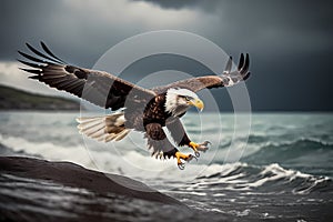 A soaring eagle in a storm