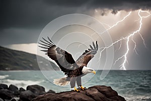 A soaring eagle in a storm