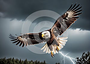 A soaring eagle in a storm