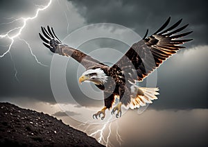 A soaring eagle in a storm