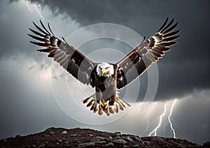 A soaring eagle in a storm