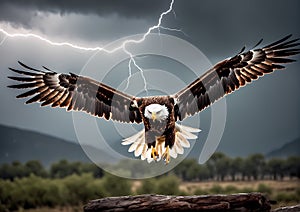 A soaring eagle in a storm