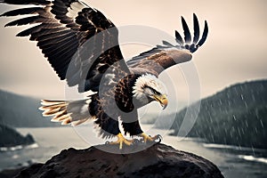 A soaring eagle in a storm