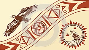 Soaring Eagle and Sun Emblem with Tribal Elements, vector design Generative AI