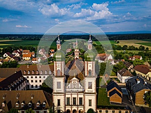 Soaring majestic church Saint Maurice in little french village E