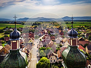 Soaring majestic church Saint Maurice in little french village E