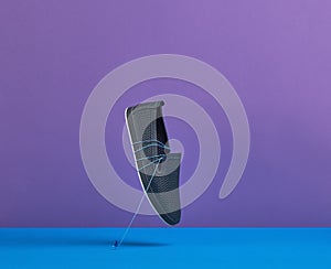 Soaring male moccasin on a blue-violet background for a banner with copy space