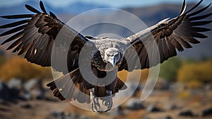 the soaring motion of a condor, showcasing its wide wingspan