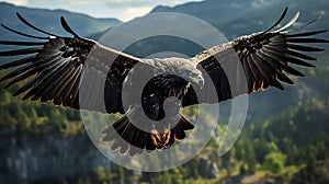 the soaring motion of a condor, showcasing its wide wingspan