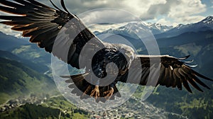 the soaring motion of a condor, showcasing its wide wingspan