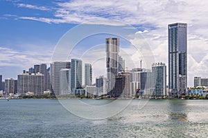 Soaring residential upscale condominiums at Edgewater district of Miami. Missoni Baia and Elysee are the tallest buildings in the