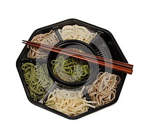 Soba lunch box and chopsticks-clipping path