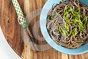 Soba noddles in the bowl