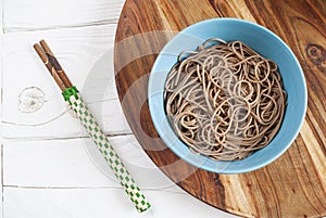Soba noddles in the bowl