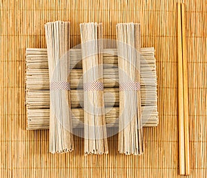 Soba noodles and chopsticks