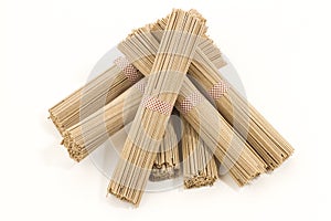 Soba noodles on white background