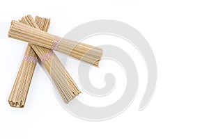 Soba noodles on white background