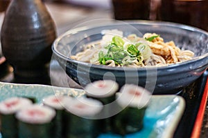 Soba and sushi set lunch in Japan